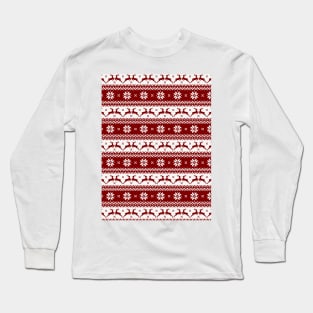 Dark Christmas Candy Apple Red Nordic Reindeer Stripe Long Sleeve T-Shirt